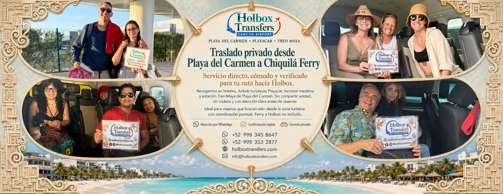 Traslado privado desde Playa del Carmen y Playacar a Chiquilá Ferry con HolboxTransfers.com