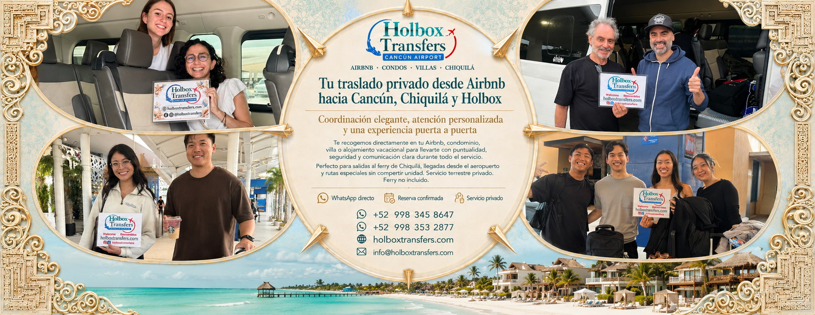 Traslado privado desde Airbnb, condominio o villa a Chiquilá Ferry con HolboxTransfers.com