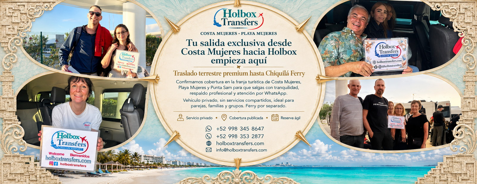 Traslado privado desde Playa Mujeres y Costa Mujeres a Chiquilá Ferry con Holbox Transfers