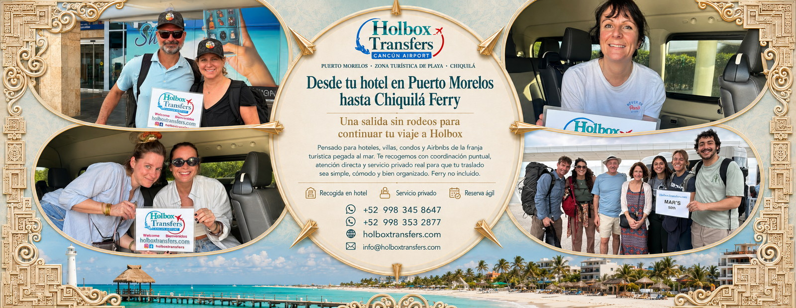 Traslado privado desde Puerto Morelos playa a Chiquilá Ferry con Holbox Transfers