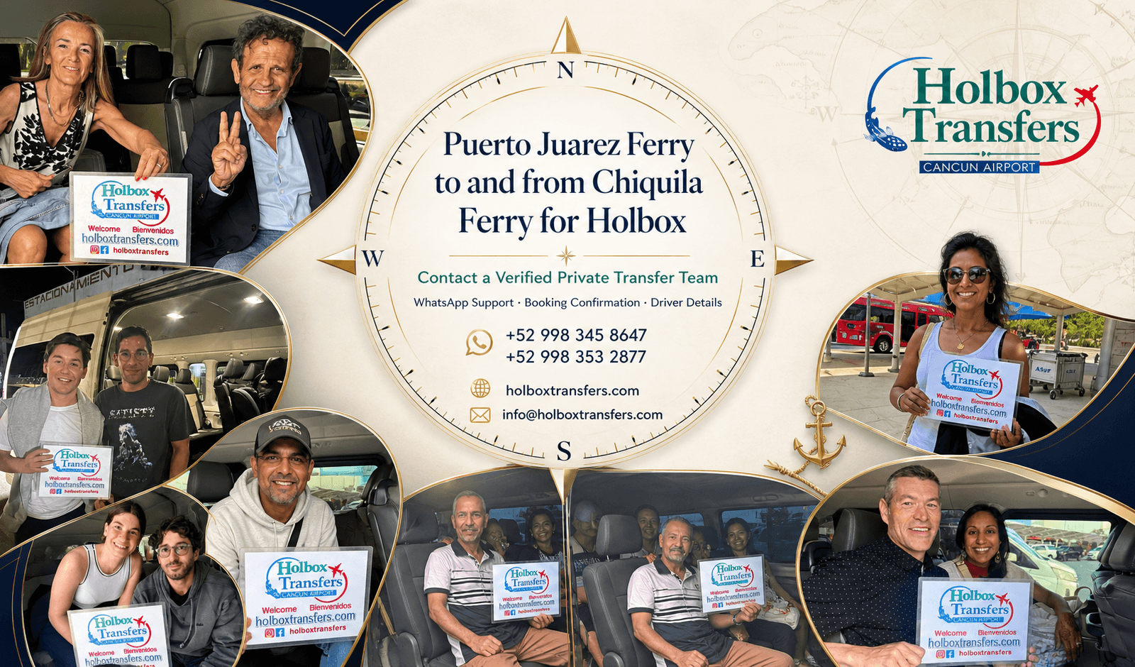 Holbox Transfers private transportation banner for Puerto Juarez Ferry to Chiquila Ferry