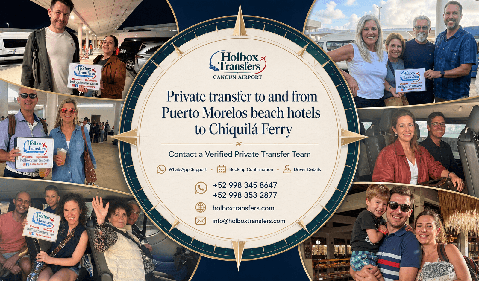 Holbox Transfers private transportation banner for Puerto Morelos to Chiquila Ferry